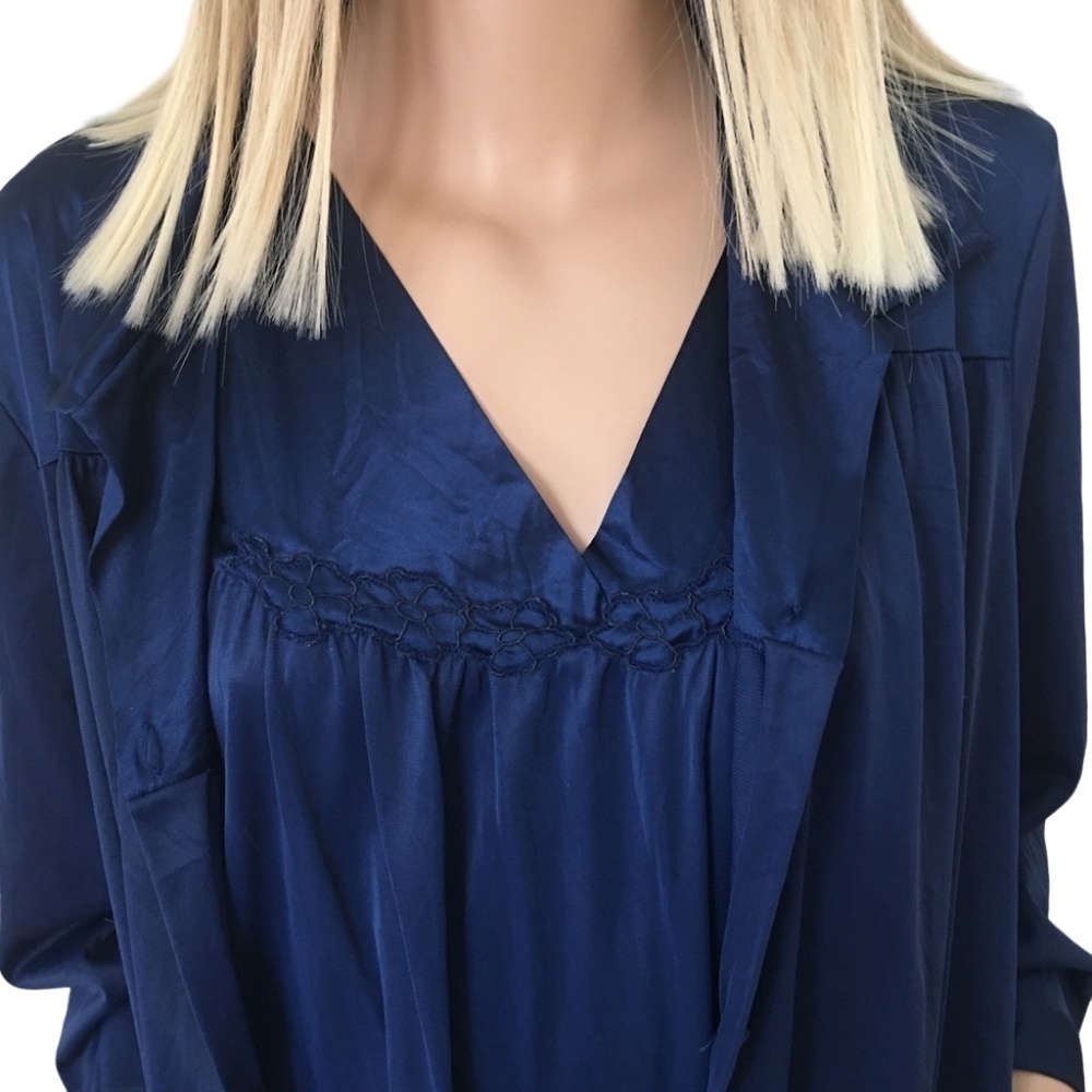 Vintage Vanity Fair Peignoir Set Lingerie Nightgown Robe Navy Sleep Embroidery - Picture 4 of 16